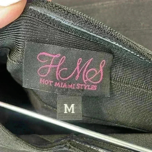 Hot Miami Styles Black Pockets Side Slit Sweetheart Neck Strapless Jumpsuit Sz M - Picture 12 of 12